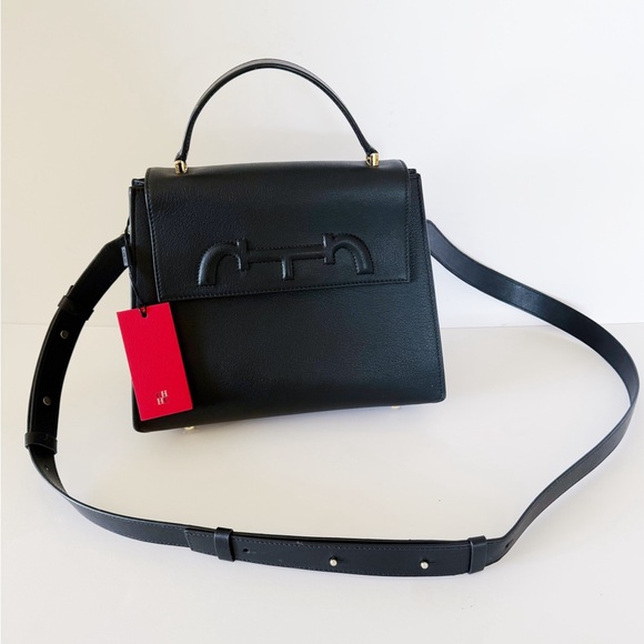 Carolina Herrera Doma Signature Satchel Medium Black Leather Handbag - NWT - Picture 2 of 14